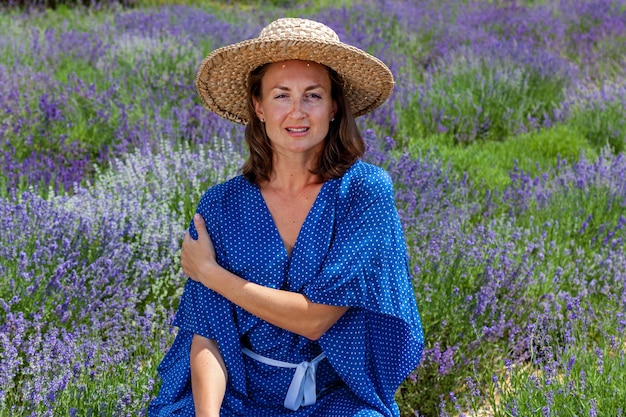 Girls in lavender flowers on the field