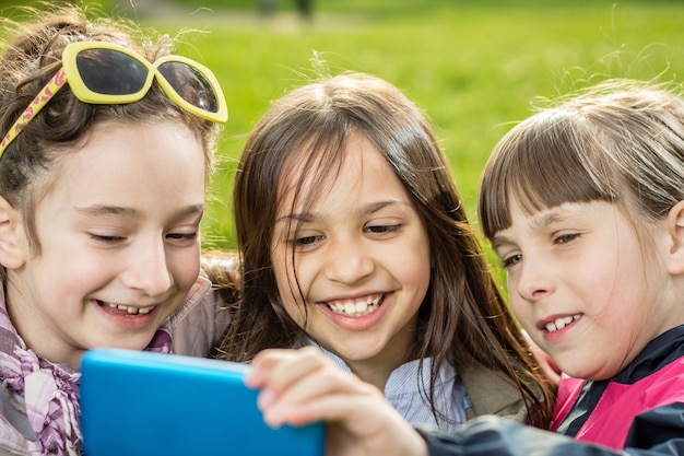 Girls making selfie outdoor