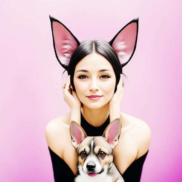 Girls photo with dog ears creative ai