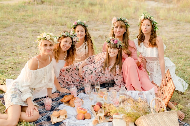 Girls on picnic time outdoors