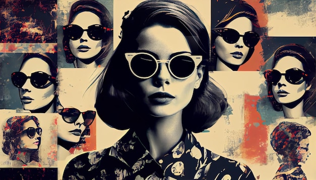 Girls in sixties retro design photo and graphics