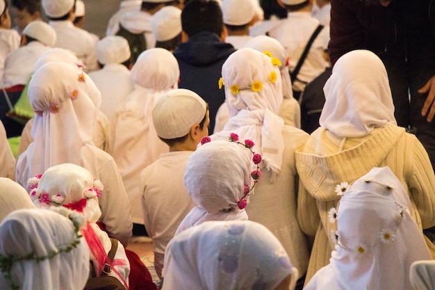 Girls with hijab in a big mosque