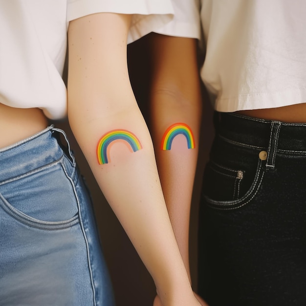 Girls with rainbow tattoos celebrating pride month