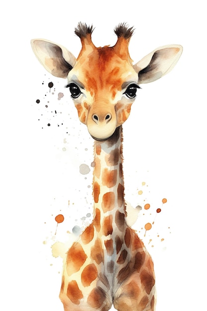 Girrafe cheek watercolor clipart cute isolated on white background with Generative AI