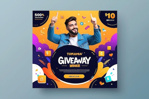 Photo giveaway winner announcement social media post banner template