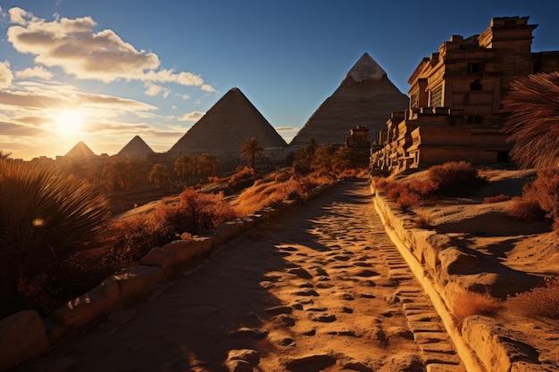 Giza pyramids under the Egyptian sun generative IA