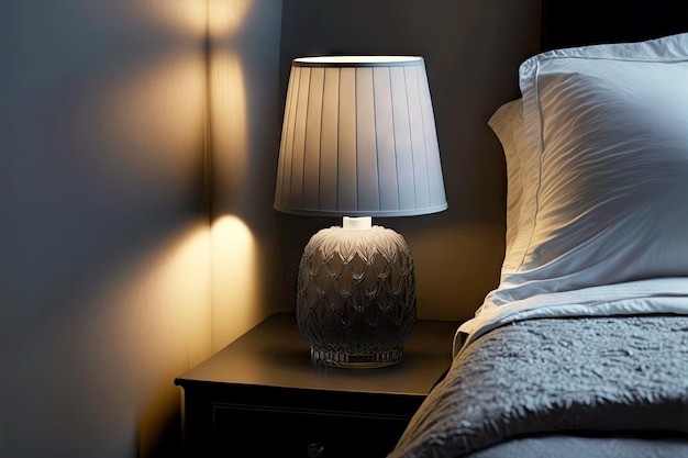 Gl bedside lamp with lampshade in grey interior