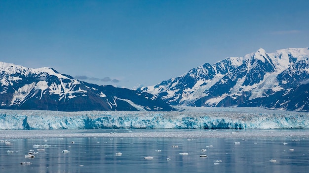 Glacier bay nature Blue snowy mountain peaks natural landscape and seascape