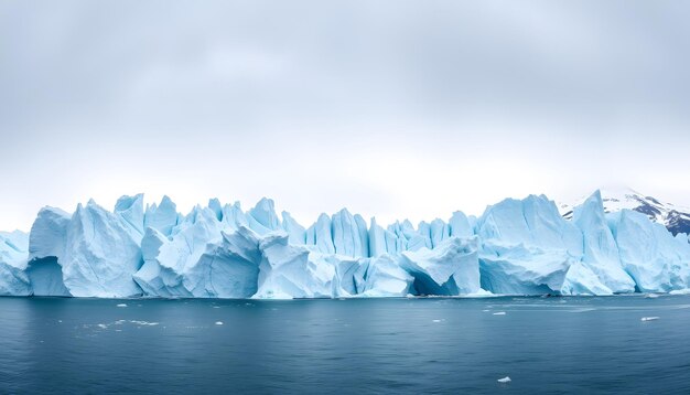 Photo glacier panorama massive ice formation on coast of antarctica on snowy day isolated with white