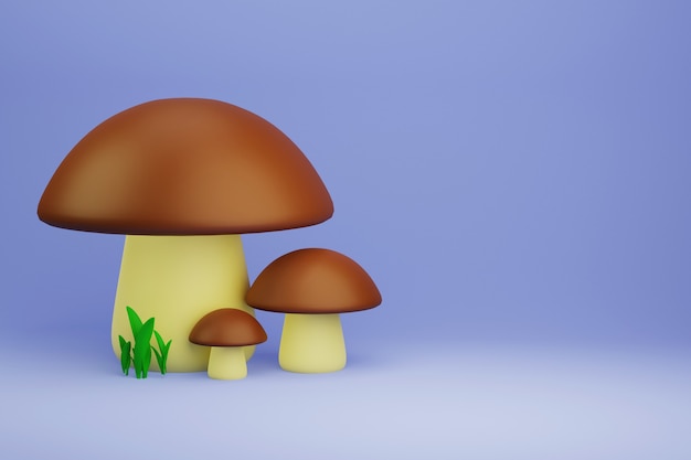 Glade of brown mushrooms 3d illustration