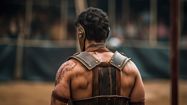 a gladiator with his armor in an arena