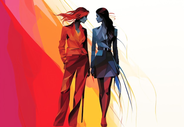 Glamor lesbian couple illustration with rainbow colors LGBT Pride Equal rights for LGBT community