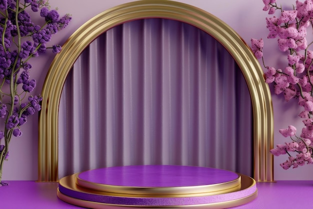 Glamorous 3D Purple and Gold Podium with Stylish Arch Line for HighEnd Product Displays