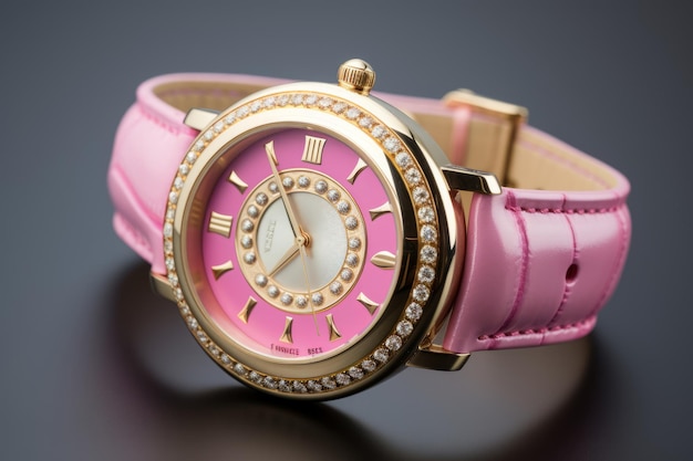 Glamorous GoldColored analog watch adorned with a Pink Strap AR 32