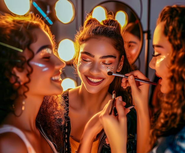 Glamorous Makeup Application in Front of Vanity Mirror