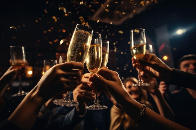 Glamorous New Year's Eve Champagne Toast with Friends and Family