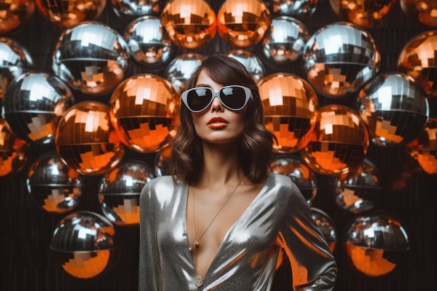 Photo glamorous woman with disco balls