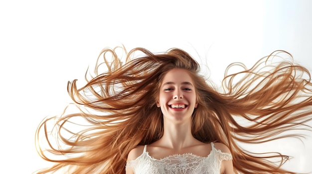 Glamorous Woman With Flowing Hair on Neutral Background