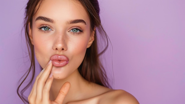 Glamorous Young Woman Applying Lip Filler