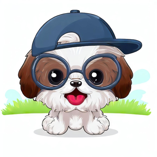 Glamour Glint and Paw Prints Shih Tzu Hat and Glasses Generative AI