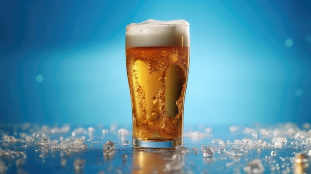 A glas of beer on a blue background