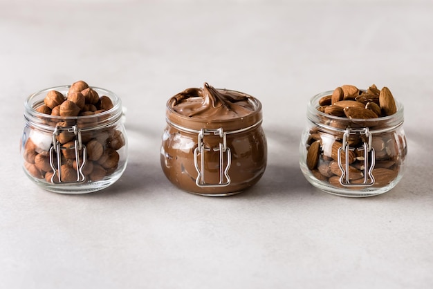 Glas Jar with Homemade Chocolate Hazelnut Spread Jars With Nuts Almond and Hazelnut