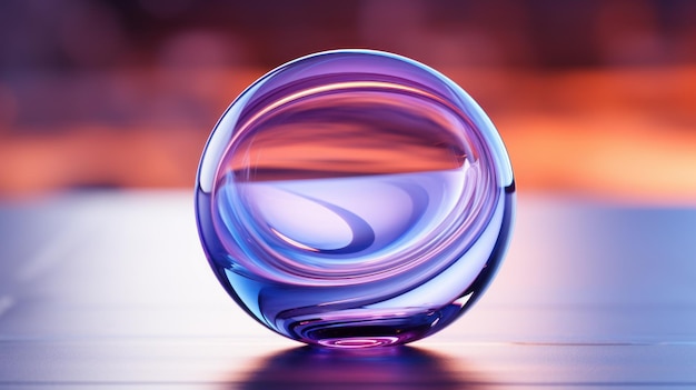 Glass 3d sphere on abstract blue purple wavy background