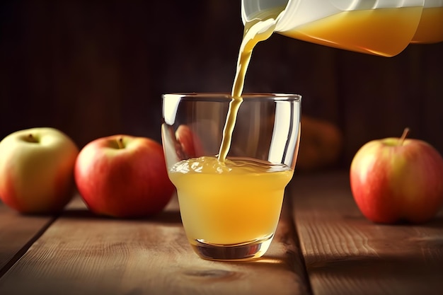 A glass of apple juice is being poured into a glass.