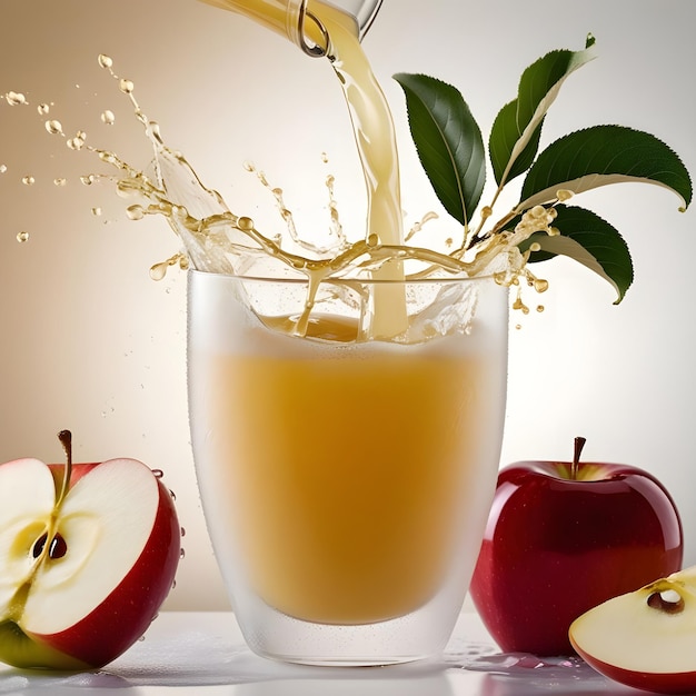 Photo a glass of apple juice with apples and a half full of apples ai generative