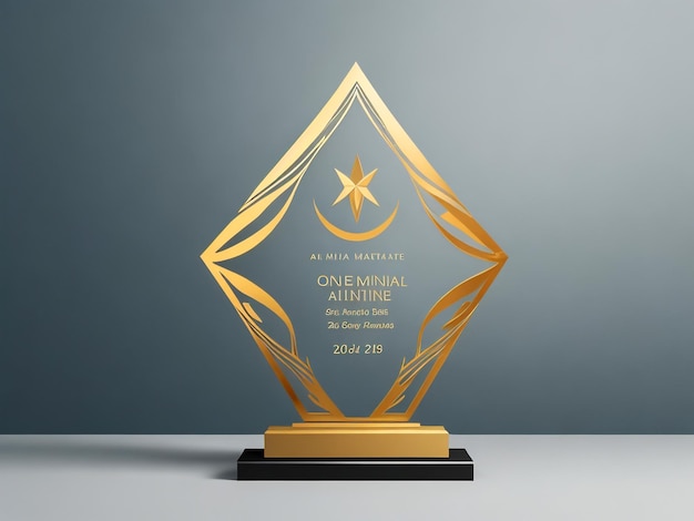 Glass award trophy setTransparent prize template with golden palm branch Winner first place concept