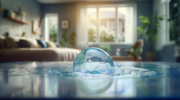 Glass Ball Floating on Top of a Table