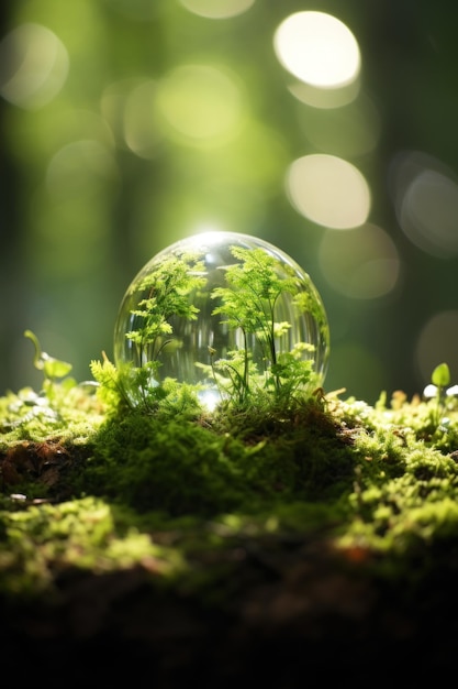 Glass Ball Resting on MossCovered Ground