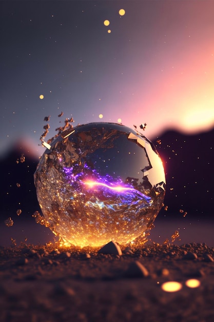 Glass ball sitting on top of a dirt field generative ai