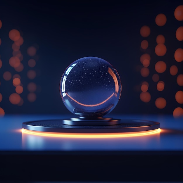 A glass ball with a blue background and the word magic on it.