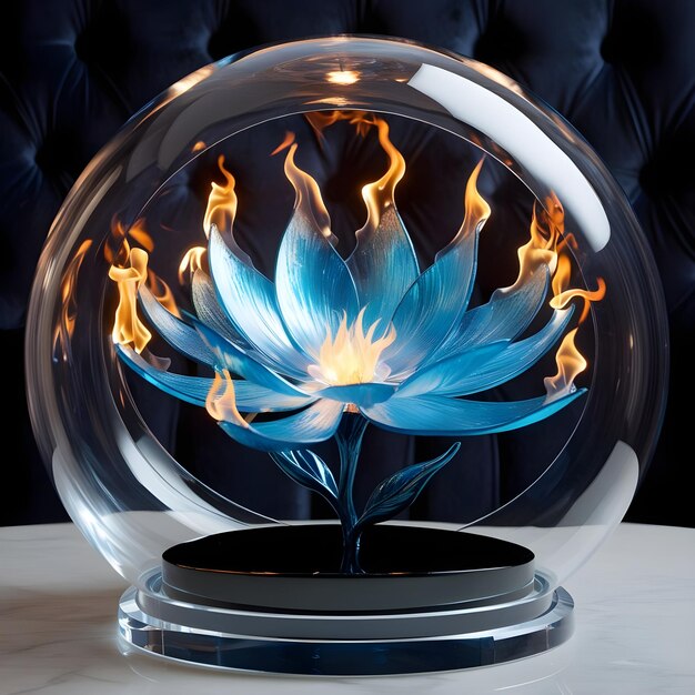 a glass ball with a blue flower inside of it