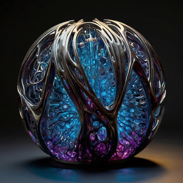 Photo a glass ball with a blue and purple glass design