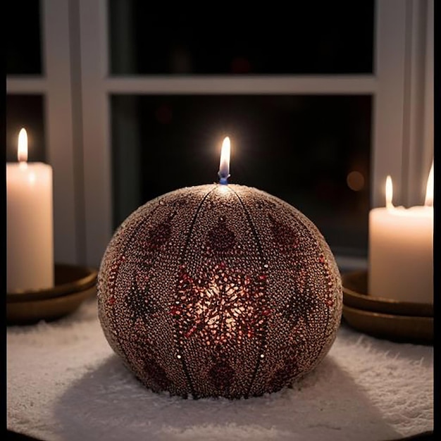 Photo a glass ball with a candle on it sits in front of a window