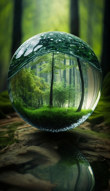 A glass ball with a forest inside