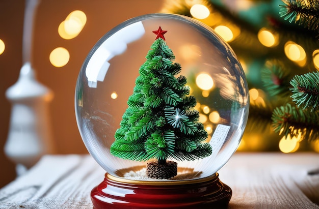 A glass ball with a green spruce inside