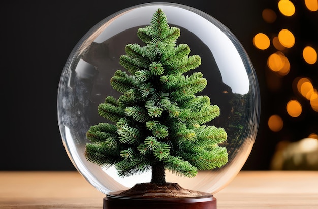 A glass ball with a green spruce inside