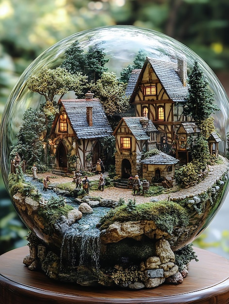 Photo a glass ball with a house on it and a house in the background