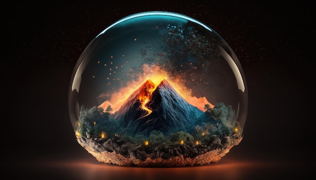 A glass ball with a mountain in it