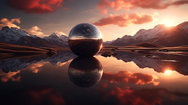 A glass ball with mountains in the background