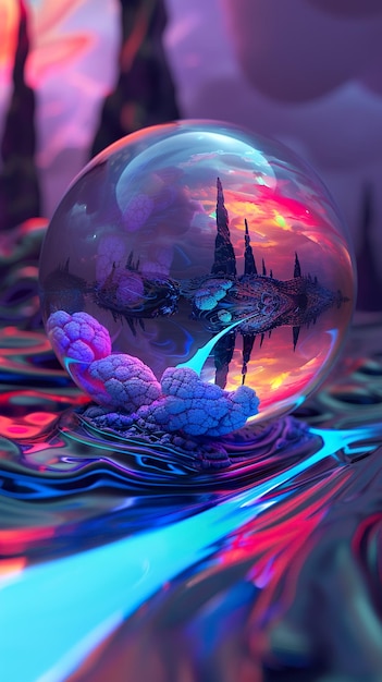 Photo a glass ball with a painting of a castle and a castle