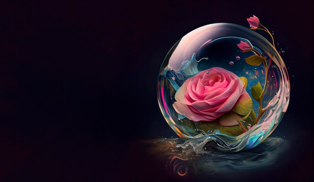 A glass ball with a pink rose inside