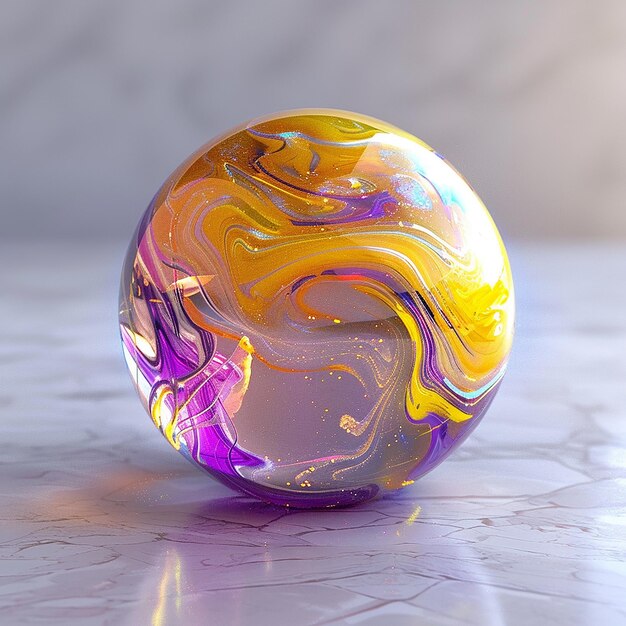 Photo a glass ball with purple and yellow colors on it