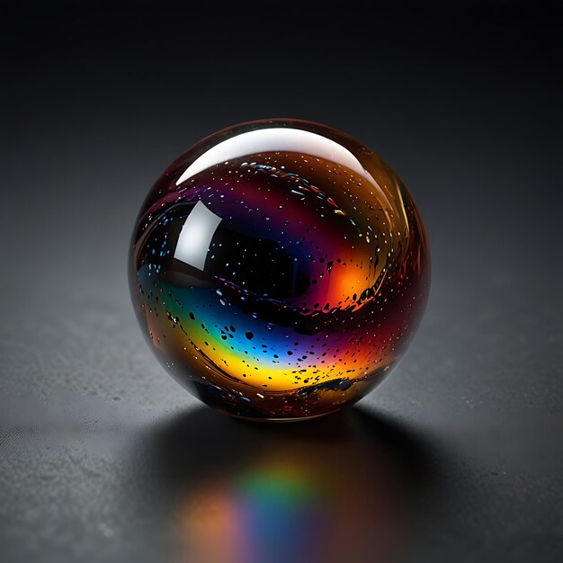 Photo a glass ball with a rainbow colored design on it