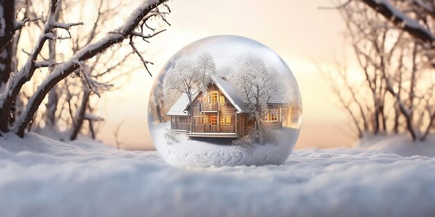 Glass Ball with Small House in the Snow