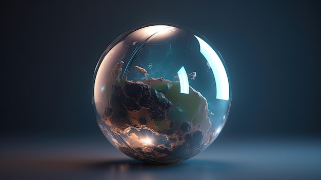 A glass ball with a sunset in the middle