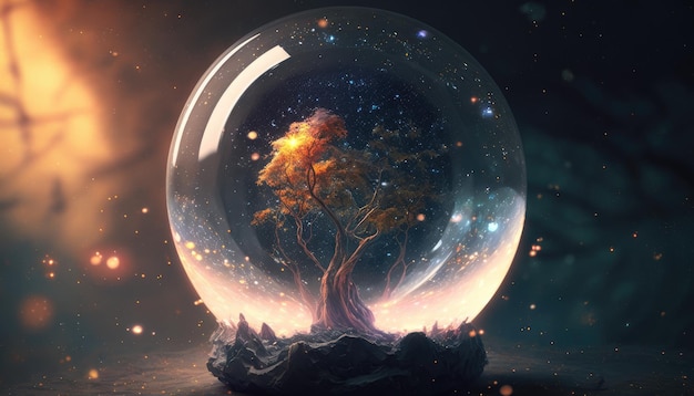 A glass ball with a tree inside